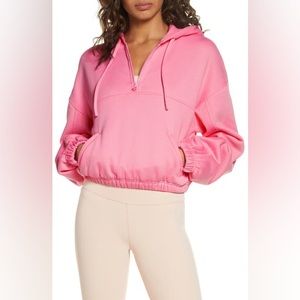 ALO Yoga Pink Half-Zip Hooded Pullover Sweater